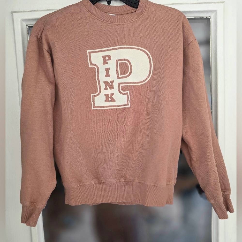 PINK Victoria's Secret Ivy Logo Crewneck Sweatshirt Toffee Sz Small